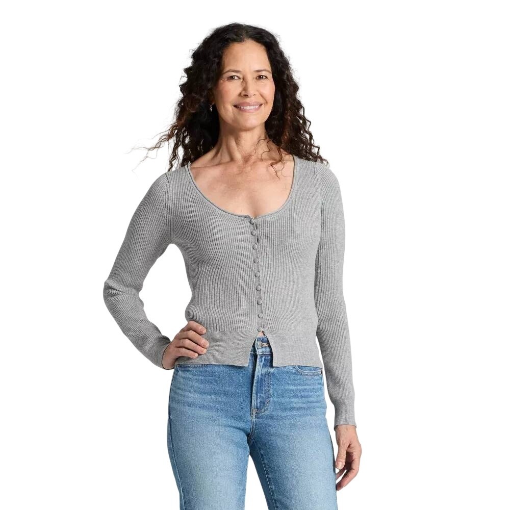 Universal Thread Women's Gray Ribbed Button Front Cardigan Sweater Size Large